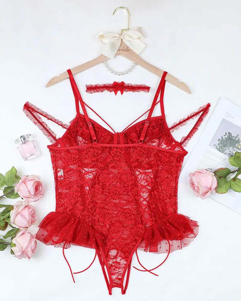 2 Packs Plus Size Sheer Lace Bodysuits