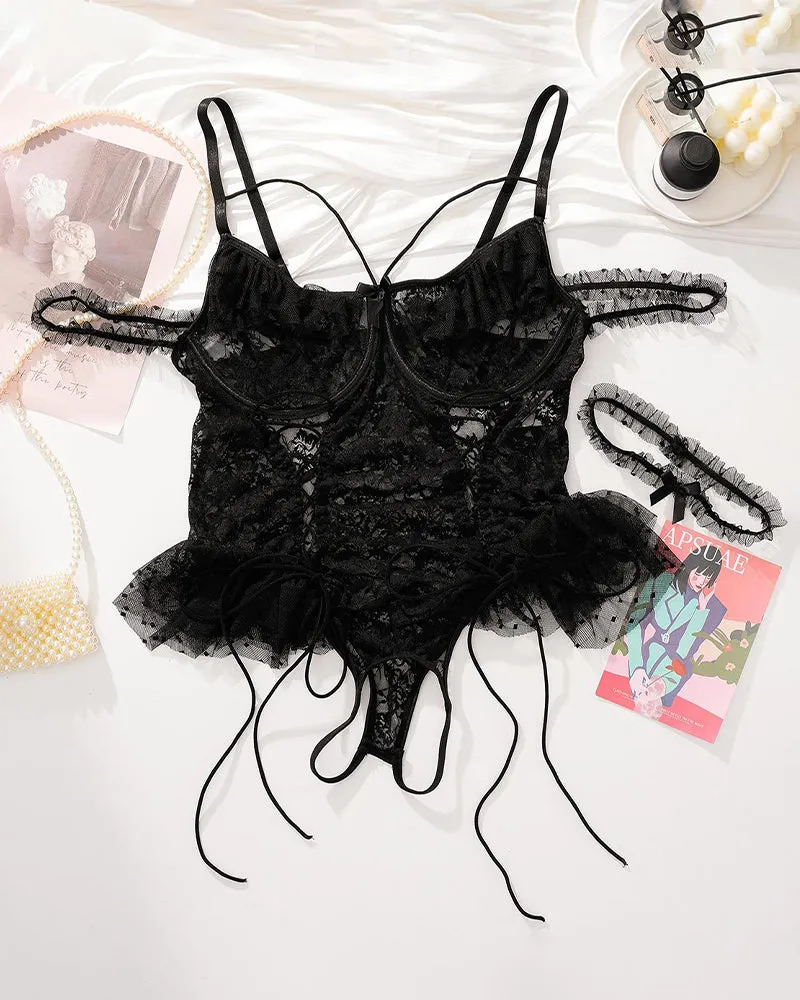 2 Packs Plus Size Sheer Lace Bodysuits