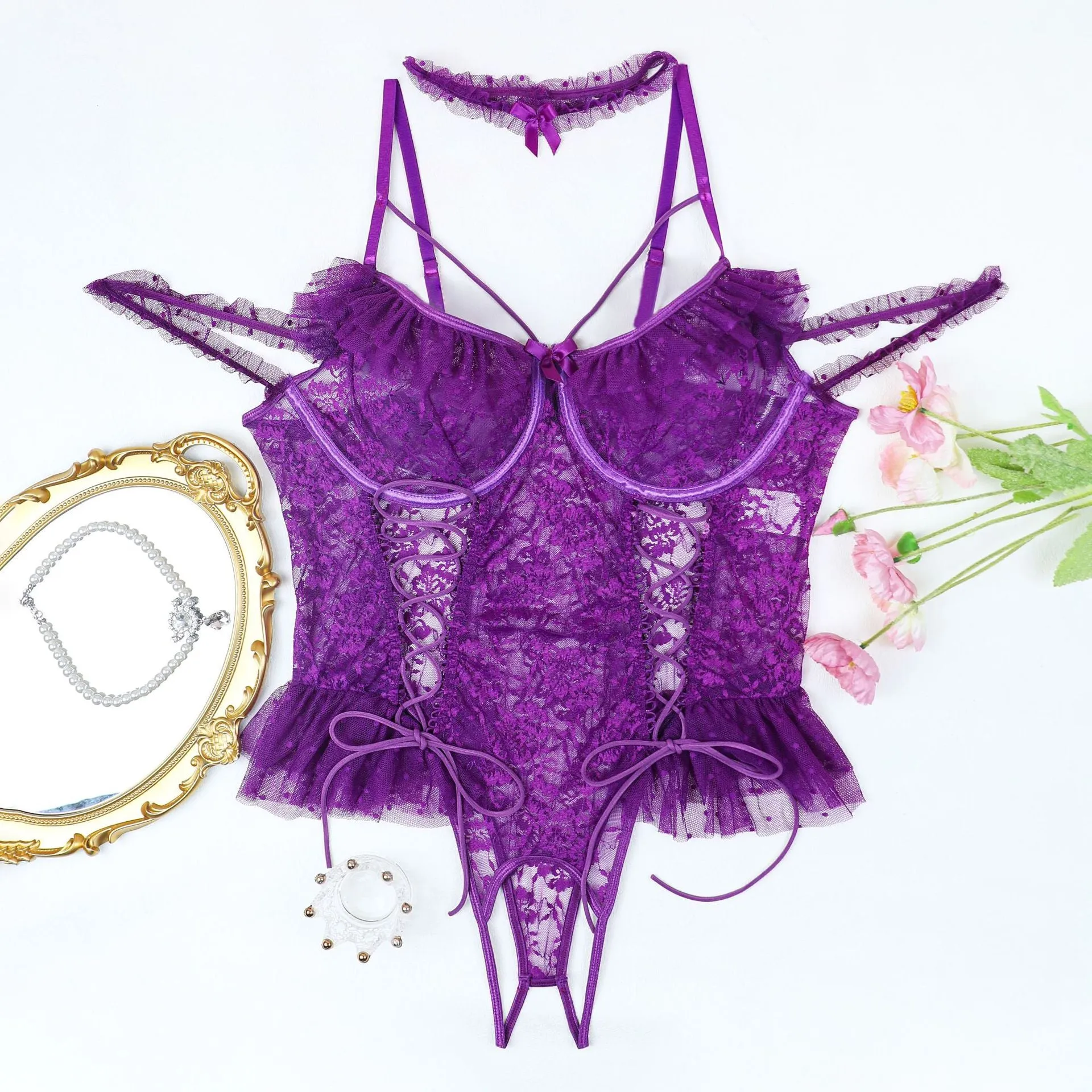 2 Packs Plus Size Sheer Lace Bodysuits