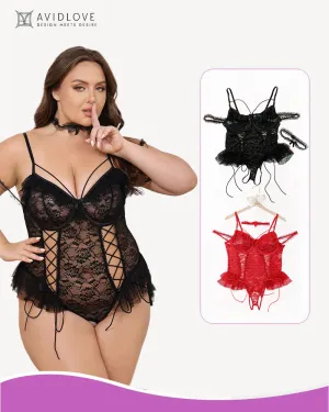 2 Packs Plus Size Sheer Lace Bodysuits