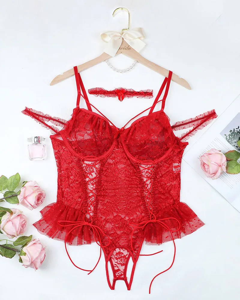 2 Packs Plus Size Sheer Lace Bodysuits