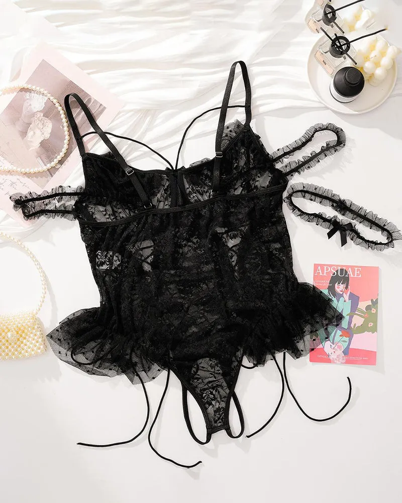 2 Packs Plus Size Sheer Lace Bodysuits