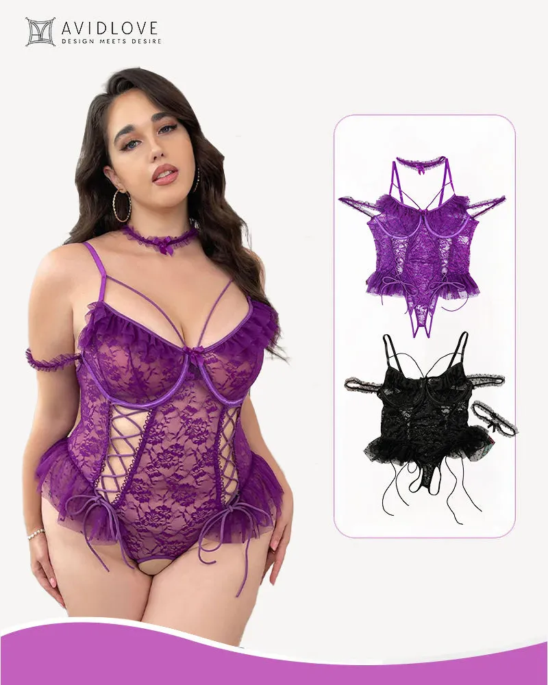 2 Packs Plus Size Sheer Lace Bodysuits