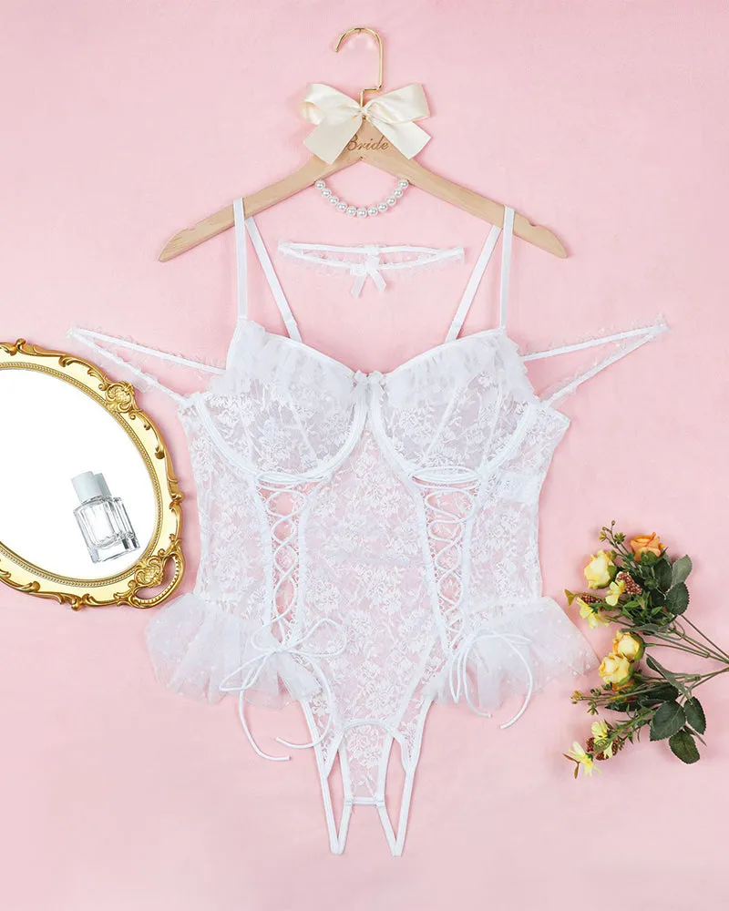 2 Packs Plus Size Sheer Lace Bodysuits