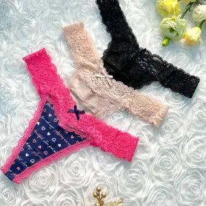 3 Pack T Back Lace Low Waist Cotton Seamless Thongs