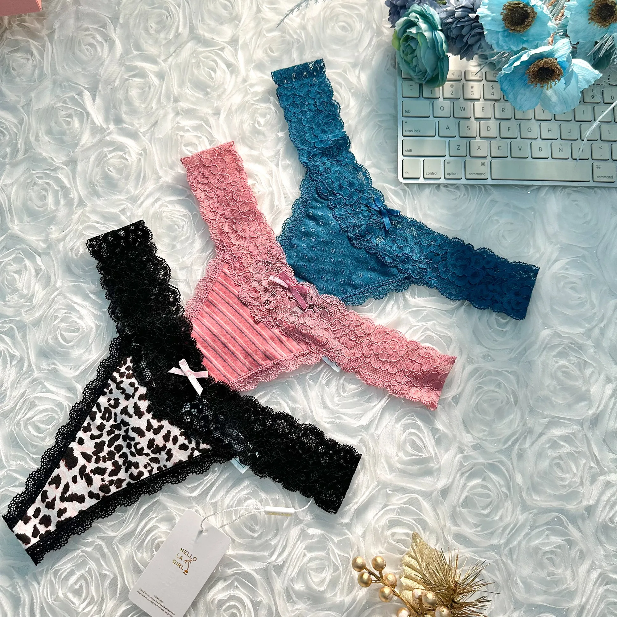 3 Pack T Back Lace Low Waist Cotton Seamless Thongs