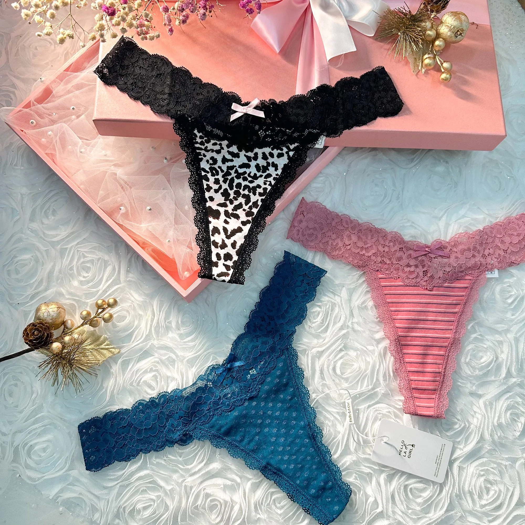 3 Pack T Back Lace Low Waist Cotton Seamless Thongs