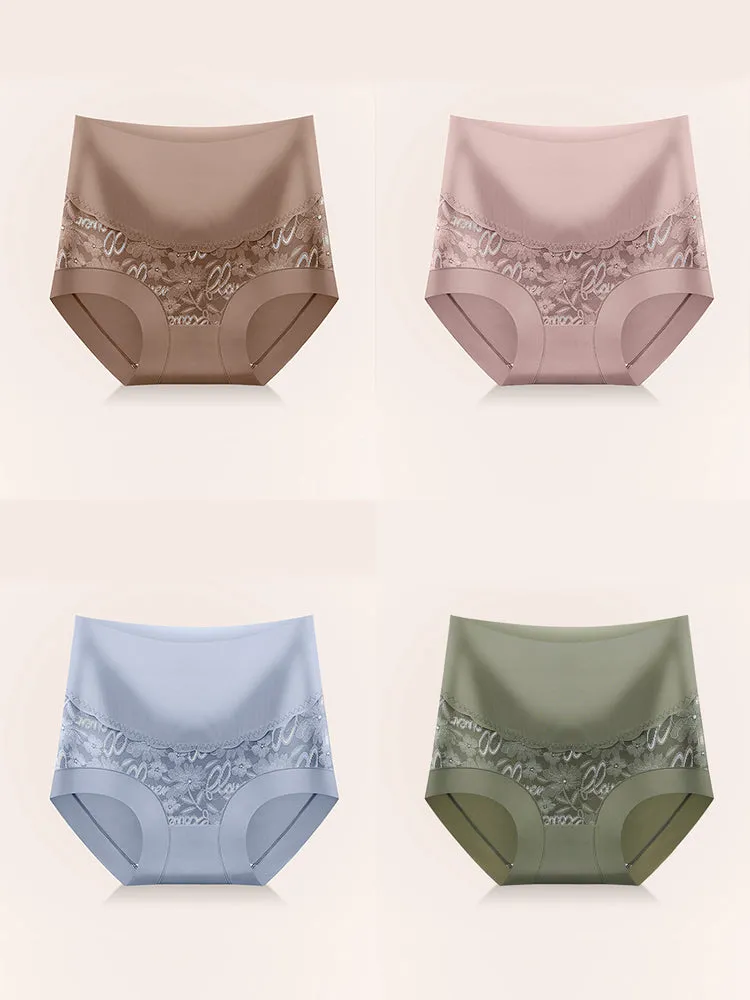 4 Pack Breathable High Waist Sexy Lace Ice Silk Seamless Panties