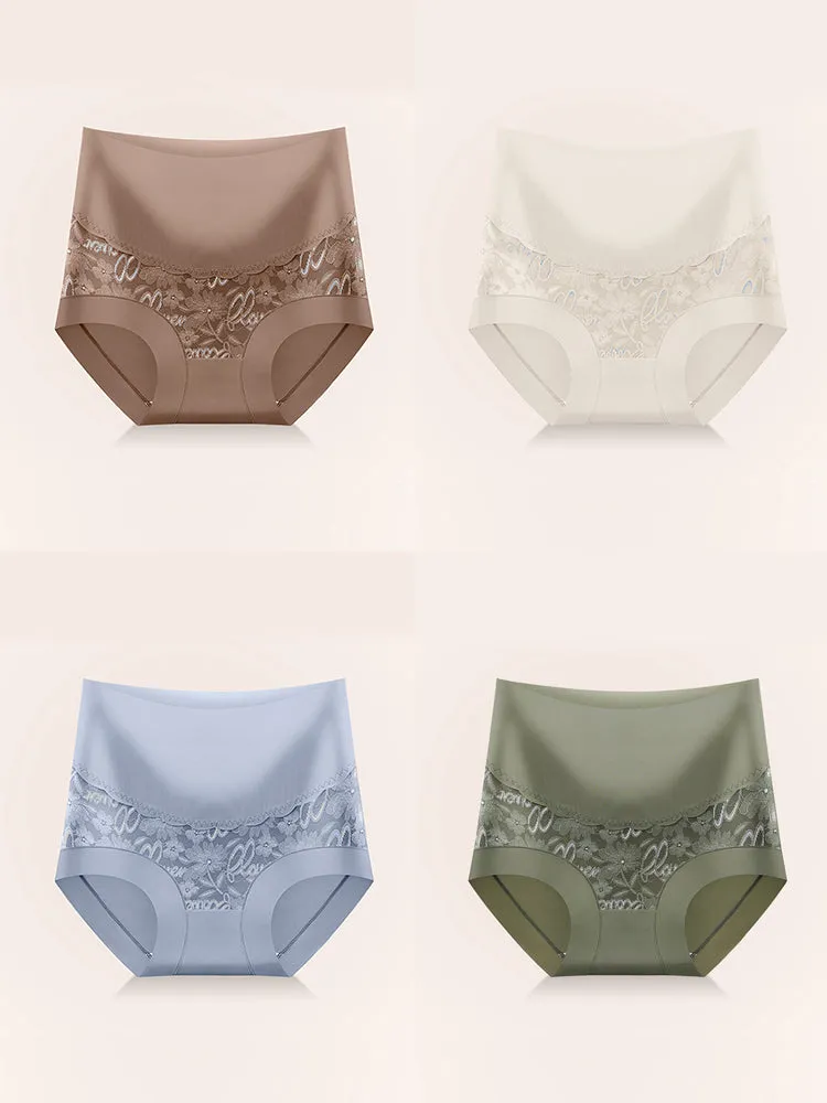 4 Pack Breathable High Waist Sexy Lace Ice Silk Seamless Panties