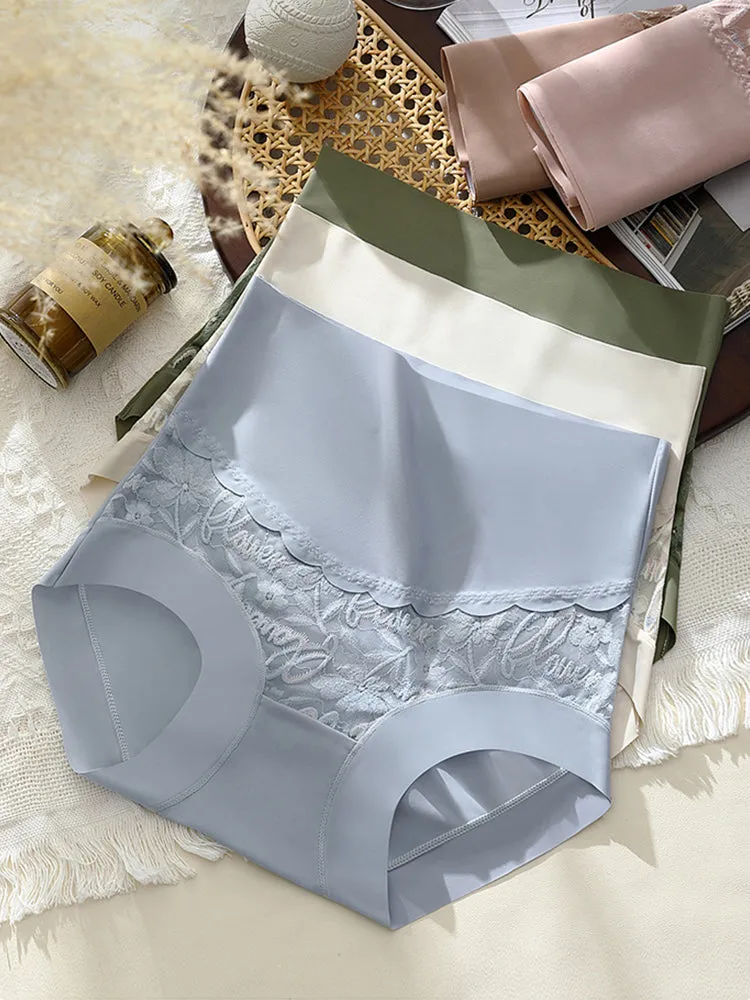 4 Pack Breathable High Waist Sexy Lace Ice Silk Seamless Panties