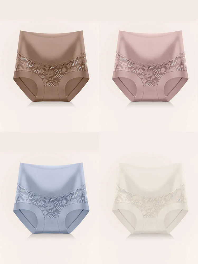 4 Pack Breathable High Waist Sexy Lace Ice Silk Seamless Panties