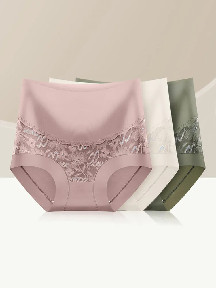 4 Pack Breathable High Waist Sexy Lace Ice Silk Seamless Panties