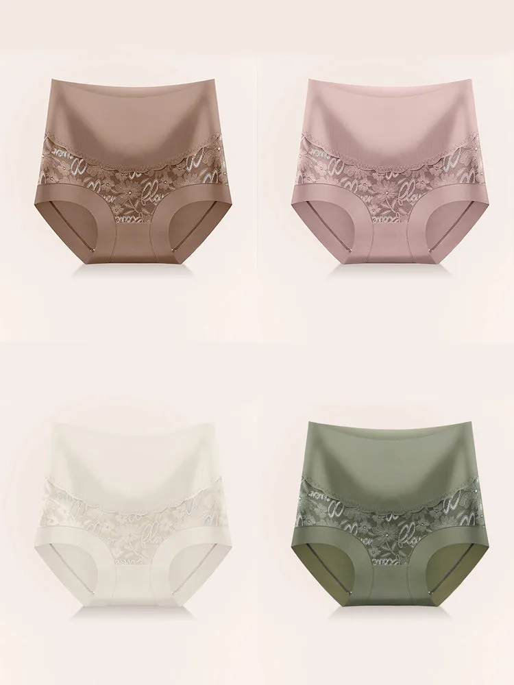 4 Pack Breathable High Waist Sexy Lace Ice Silk Seamless Panties