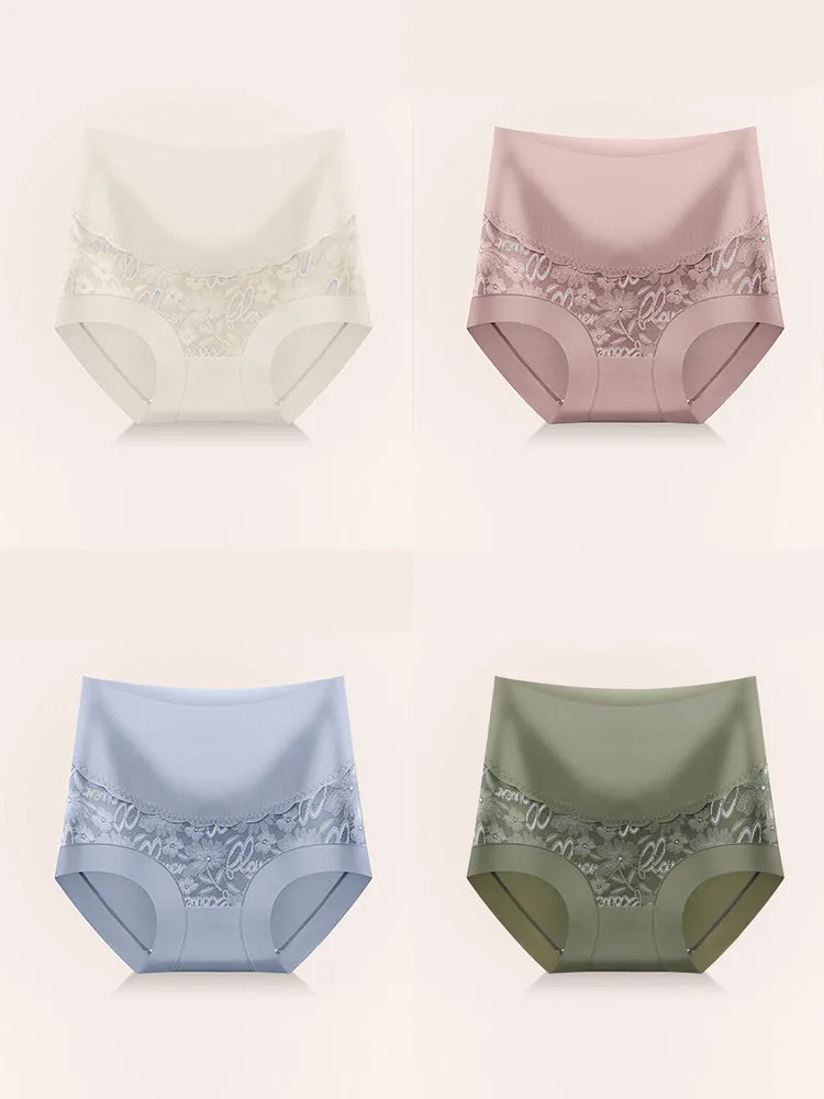 4 Pack Breathable High Waist Sexy Lace Ice Silk Seamless Panties