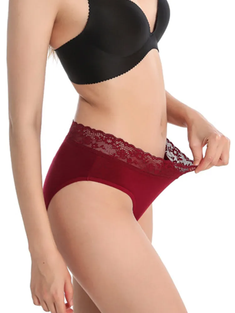 4 Packs Women's Flattering Lace Cotton Stretch Panties