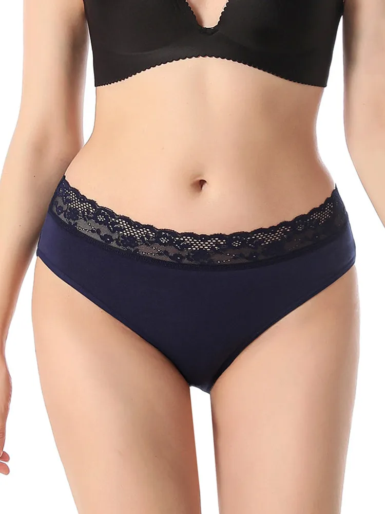 4 Packs Women's Flattering Lace Cotton Stretch Panties