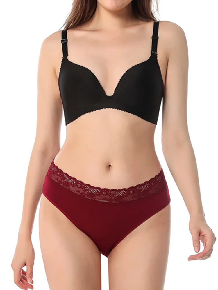 4 Packs Women's Flattering Lace Cotton Stretch Panties