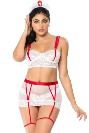 4 Piece Detachable Skirt Nurse Costume Set