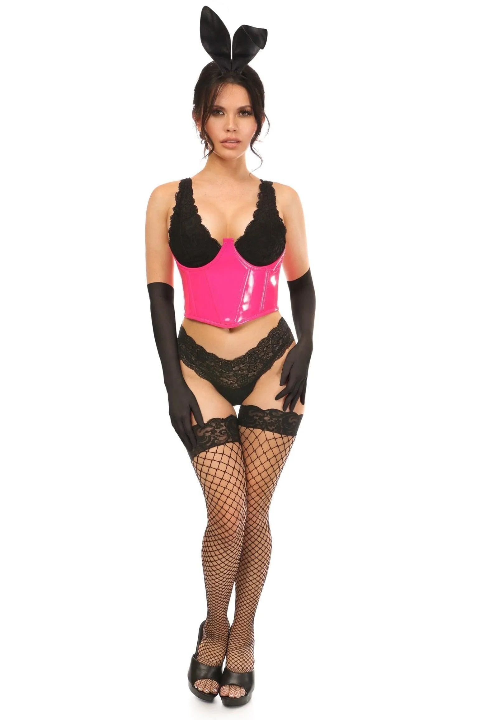 4 Piece Pink PVC Bunny Corset Costume