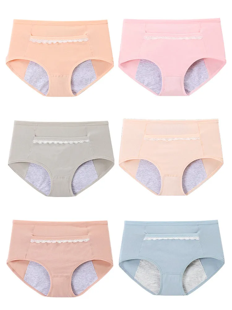 6-Pack Women Leakproof Menstrual Period Cotton Panties