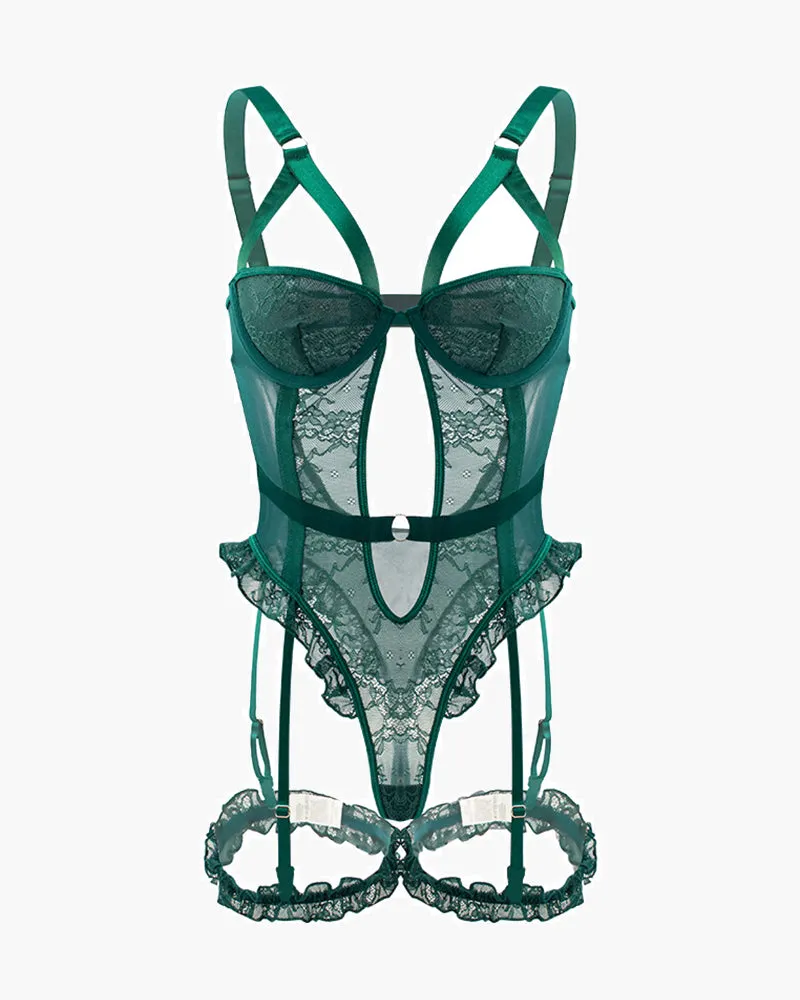 Backless Lace Garter Teddy With Leg Rings