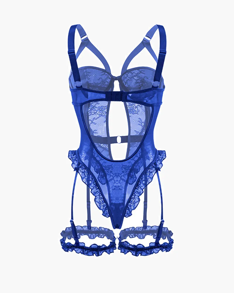 Backless Lace Garter Teddy With Leg Rings
