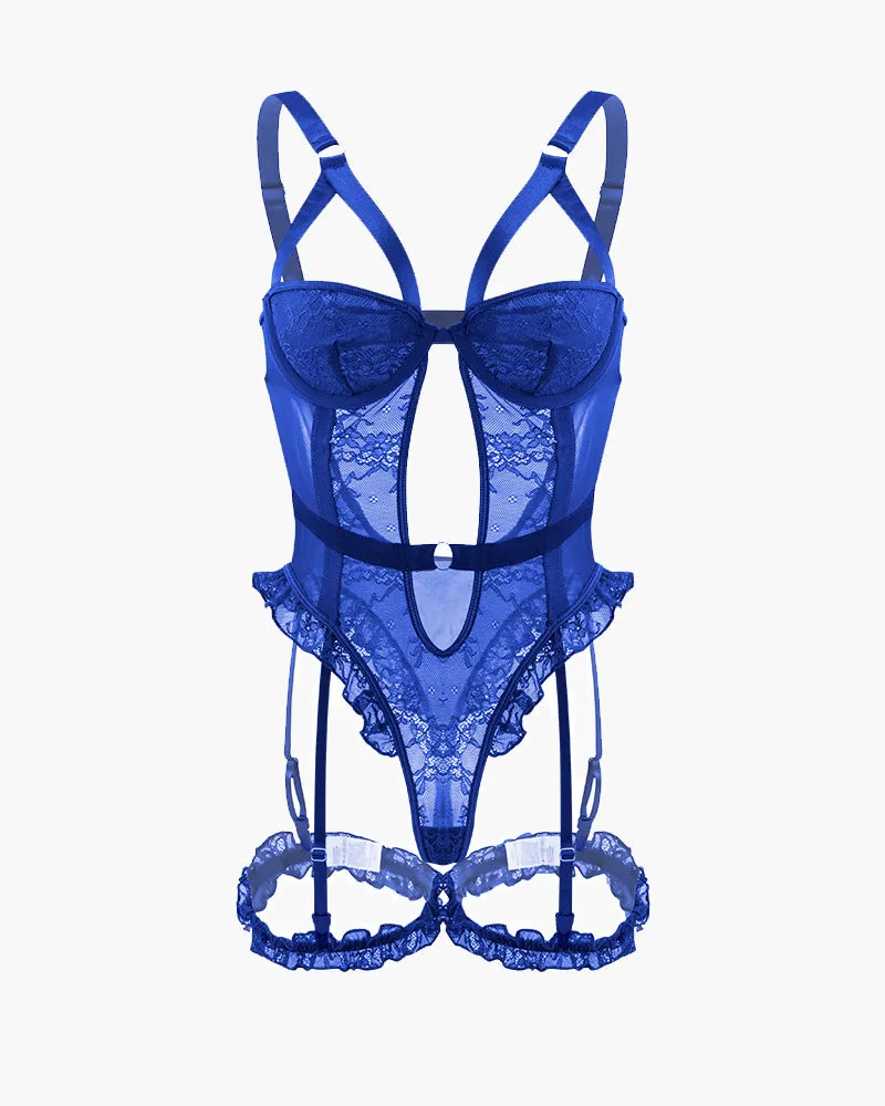 Backless Lace Garter Teddy With Leg Rings