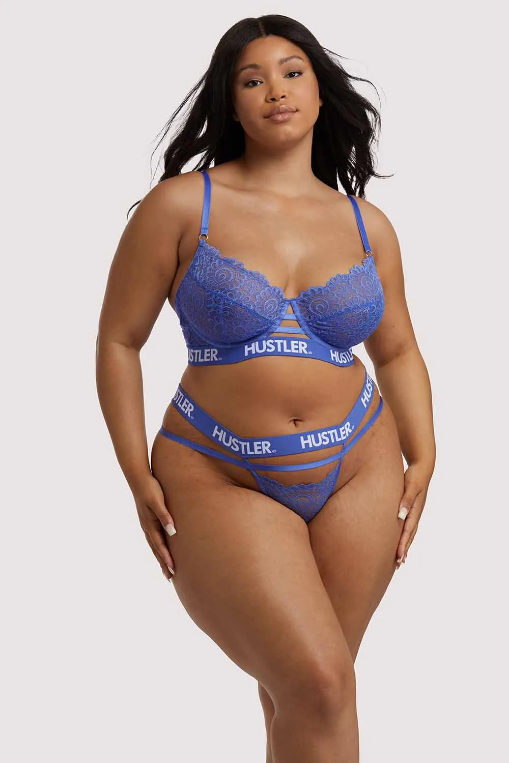 Branded Lace Thong Blue