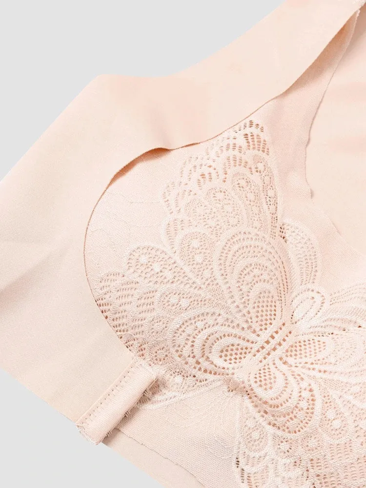 Butterfly Lace Front Closure Back Criss Cross Bras with Removable Pad