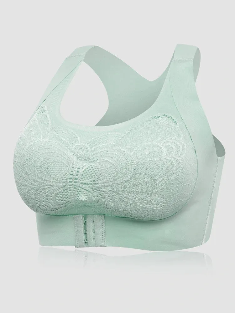Butterfly Lace Front Closure Back Criss Cross Bras with Removable Pad