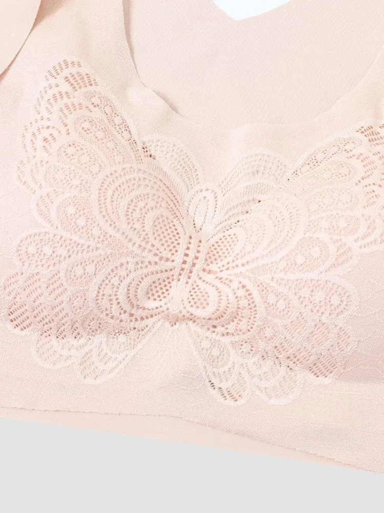 Butterfly Lace Front Closure Back Criss Cross Bras with Removable Pad