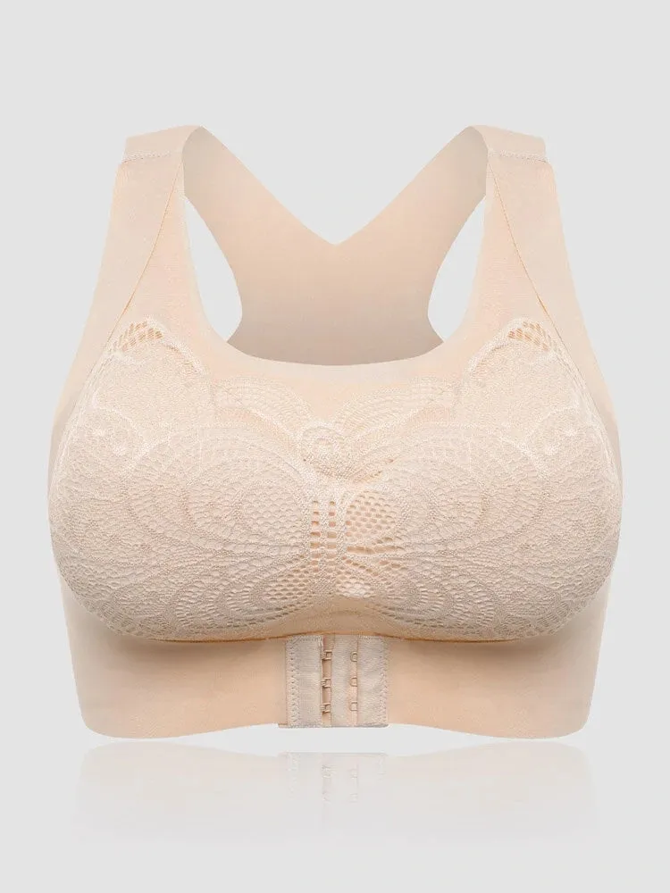 Butterfly Lace Front Closure Back Criss Cross Bras with Removable Pad