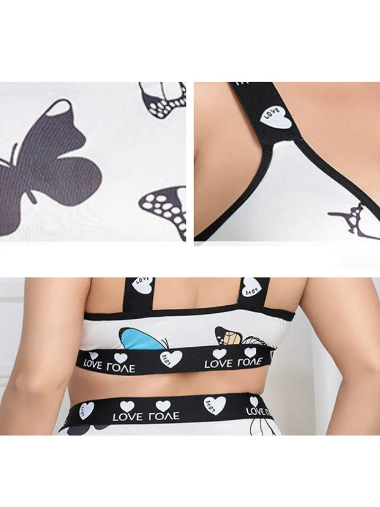 Butterfly Print Letter Tape Bra & Panty Lingerie Set