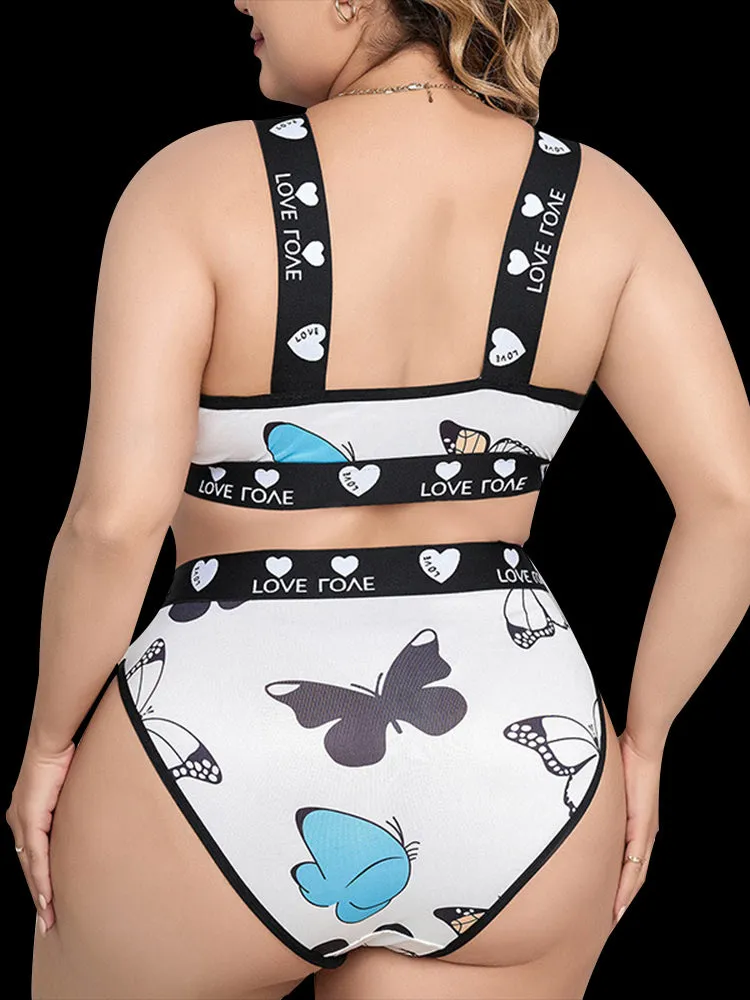 Butterfly Print Letter Tape Bra & Panty Lingerie Set