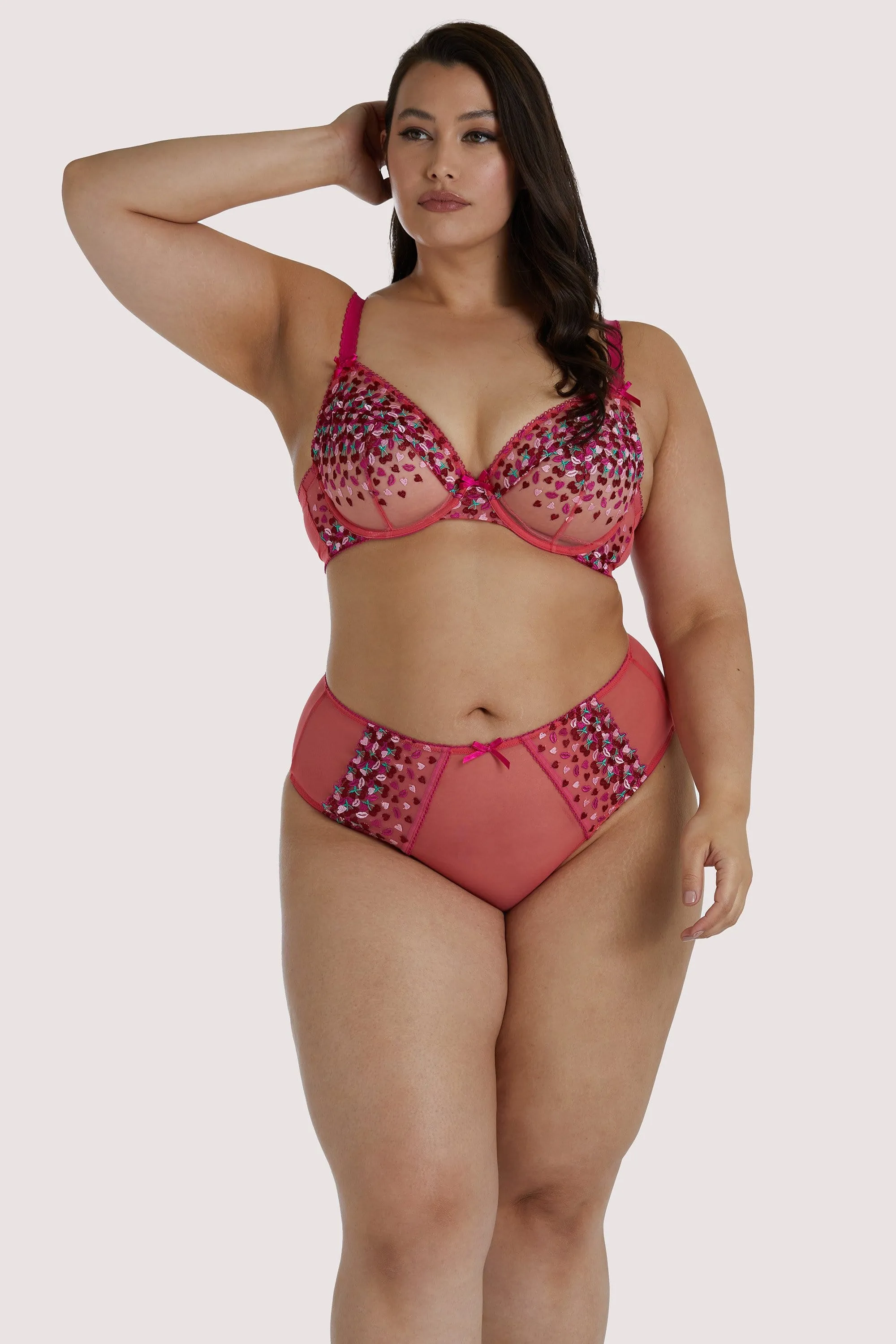 Cherry Embroidery Coral Highwaisted Thong