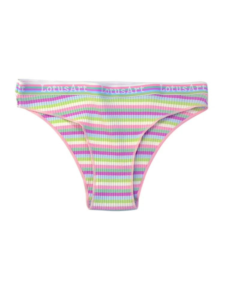 Colorful Striped Ribbed Cotton Briefs 
