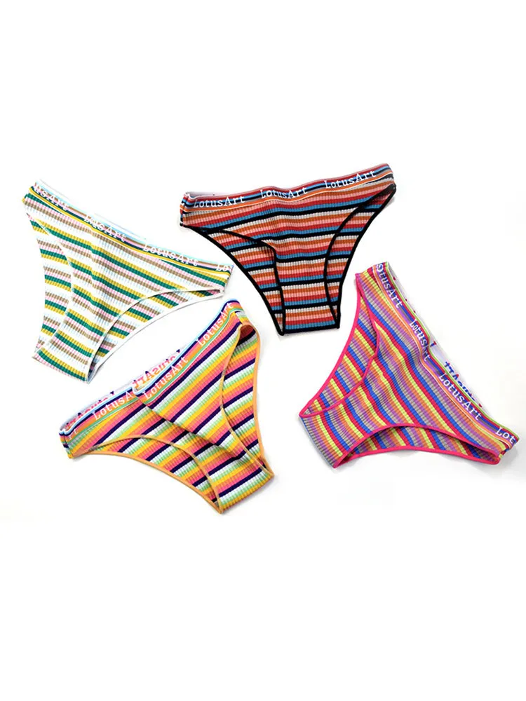 Colorful Striped Ribbed Cotton Briefs 