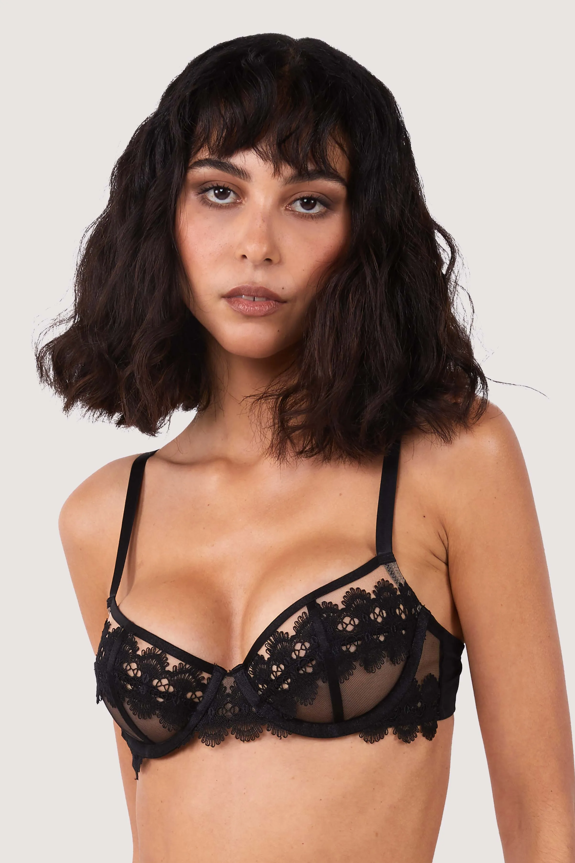 Cora Black Mesh And Trim Balconette Bra