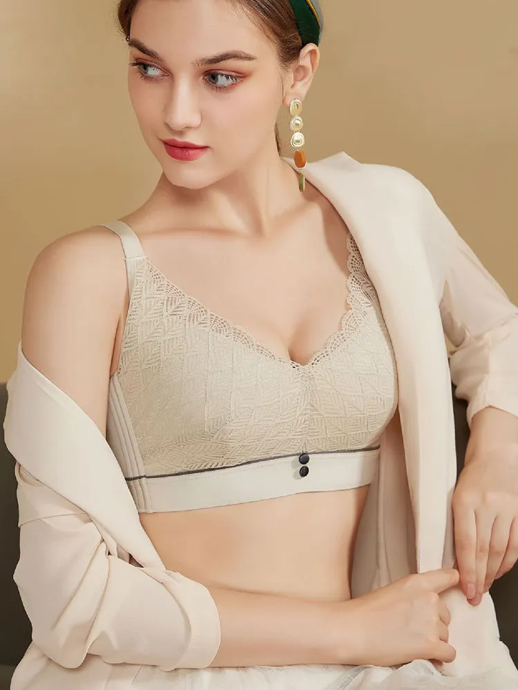 Elegant Lace Deep-V Push Up Everyday Wireless Bra