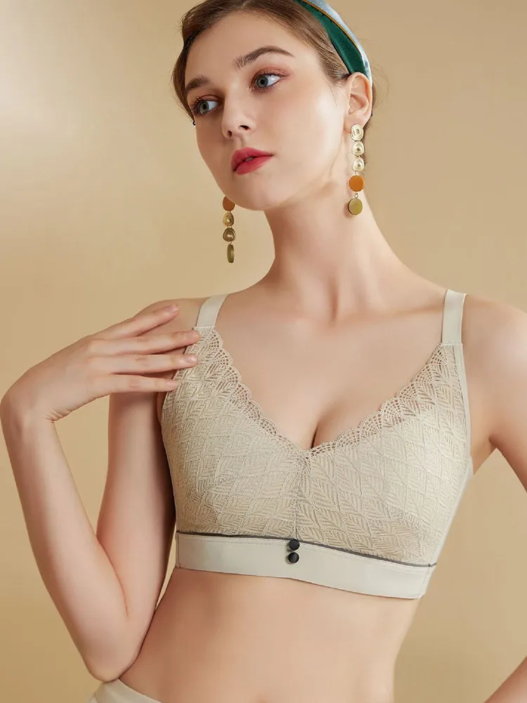 Elegant Lace Deep-V Push Up Everyday Wireless Bra