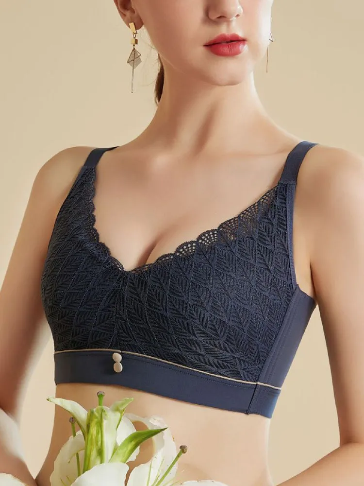 Elegant Lace Deep-V Push Up Everyday Wireless Bra