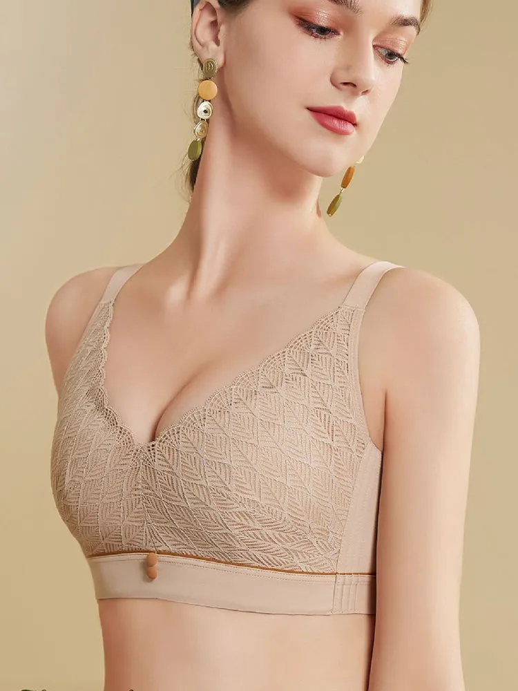 Elegant Lace Deep-V Push Up Everyday Wireless Bra