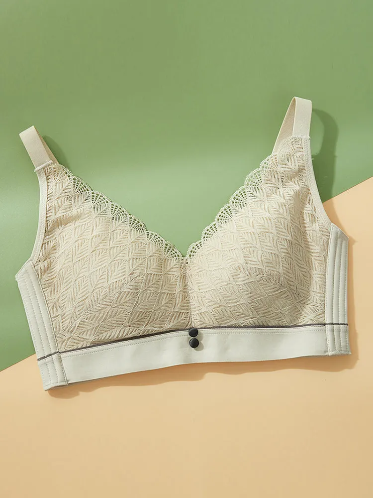 Elegant Lace Deep-V Push Up Everyday Wireless Bra