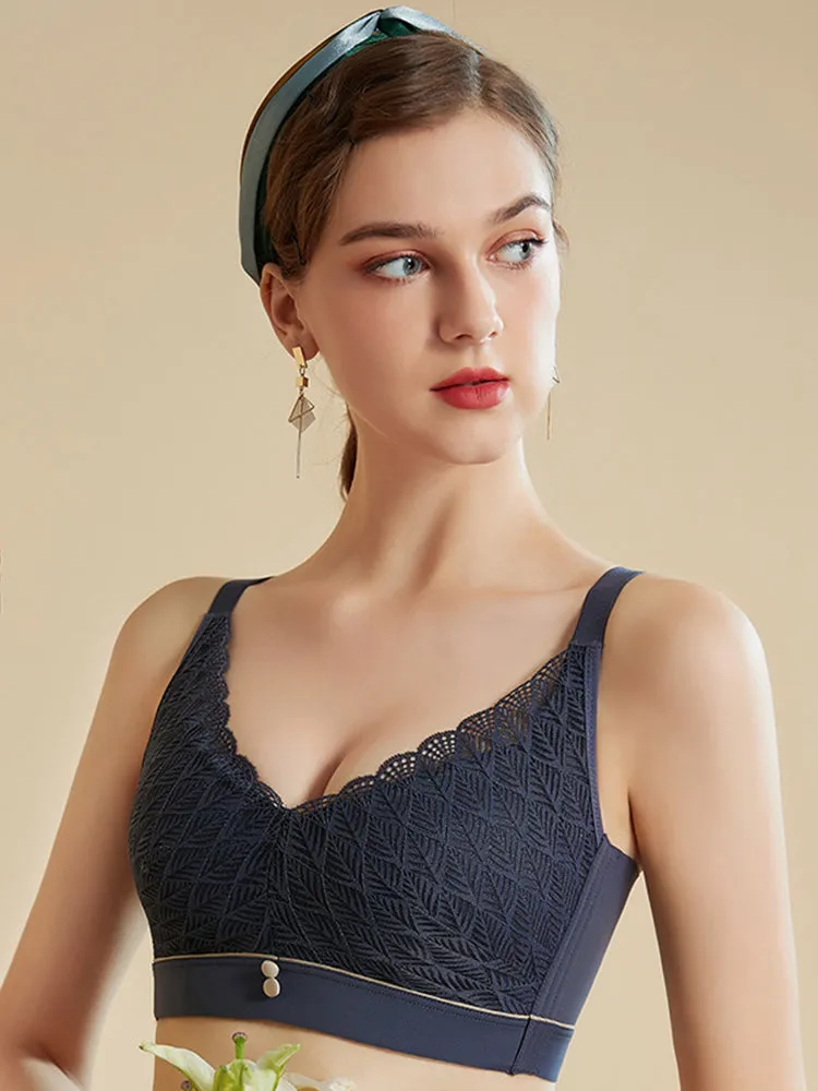 Elegant Lace Deep-V Push Up Everyday Wireless Bra