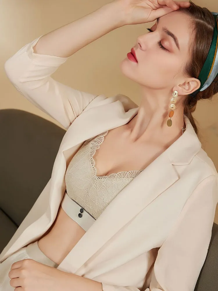 Elegant Lace Deep-V Push Up Everyday Wireless Bra