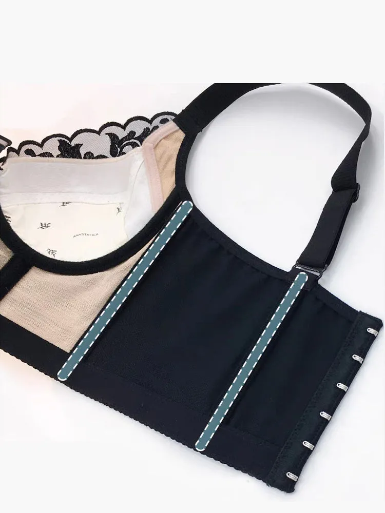 Elegant Solid Color Lace Side Support Longline Bra