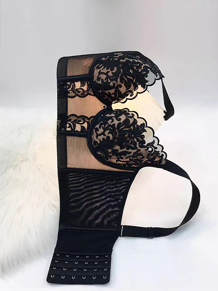 Elegant Solid Color Lace Side Support Longline Bra