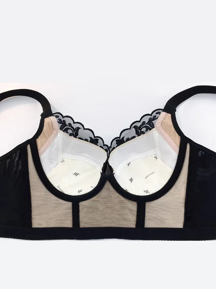 Elegant Solid Color Lace Side Support Longline Bra