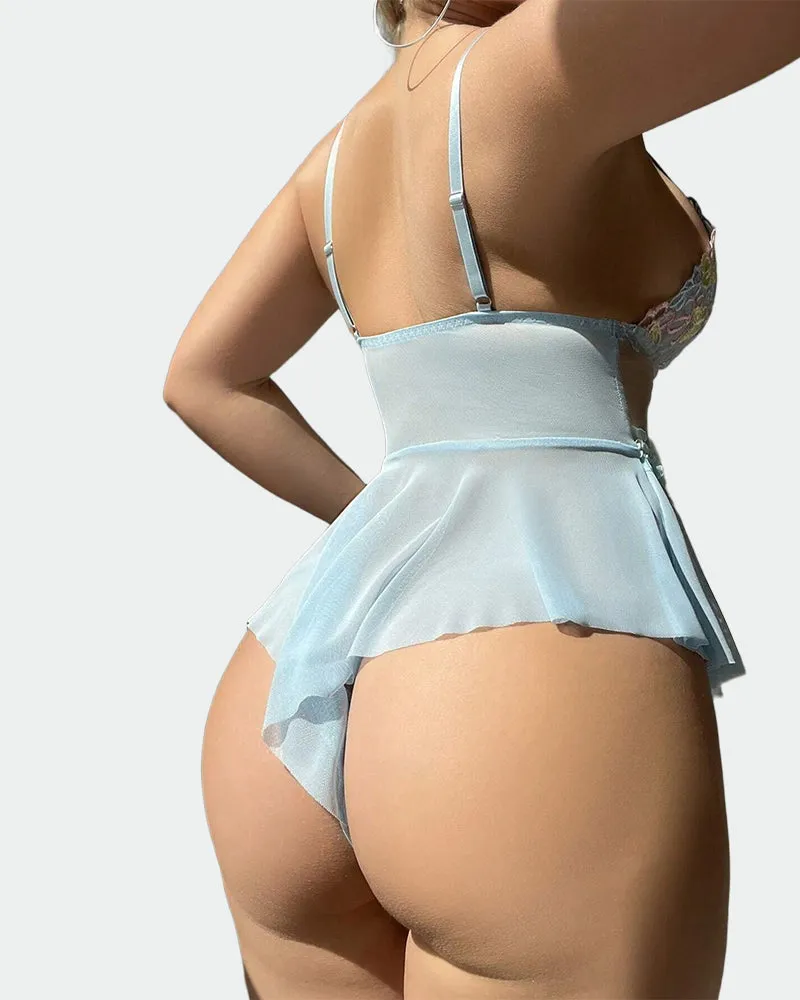 Embroidered Floral Lace Bodysuit Lingerie