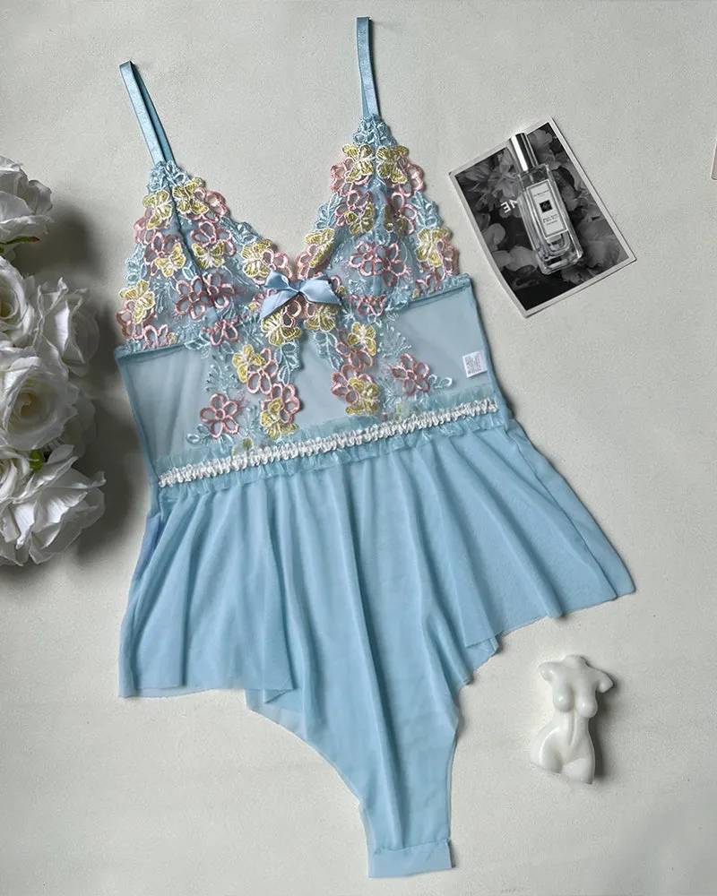 Embroidered Floral Lace Bodysuit Lingerie